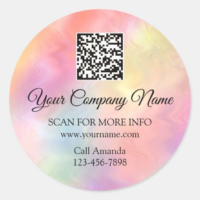 Sticker Rond Logo personnalisé QR Code promo Rose Holographe (Devant)