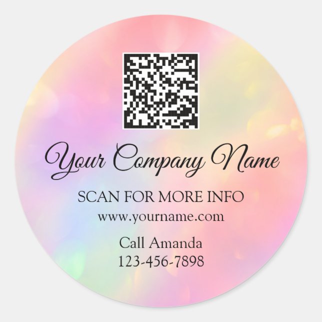 Sticker Rond Logo personnalisé QR Code promo Rose Holographe (Devant)