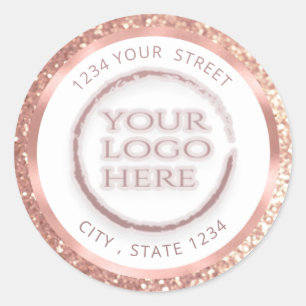 Sticker Rond Logo personnalisé rose feuille d'or gliterie retou