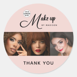 Sticker Rond Logo Photo Maquillage Merci écriture rose pastel