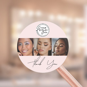 Sticker Rond Logo Photo Maquillage Merci écriture rose pastel 