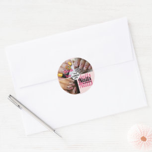 Sticker Rond Logo Photo Salon de Manucure Rose Pâle Moderne Mer