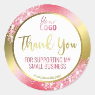 Sticker Rond Logo professionnel Glam Pink Gold Merci