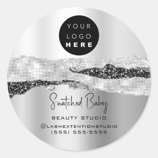 Sticker Rond Logo QR Code Coiffeur maquillage gris argent métal (Devant)