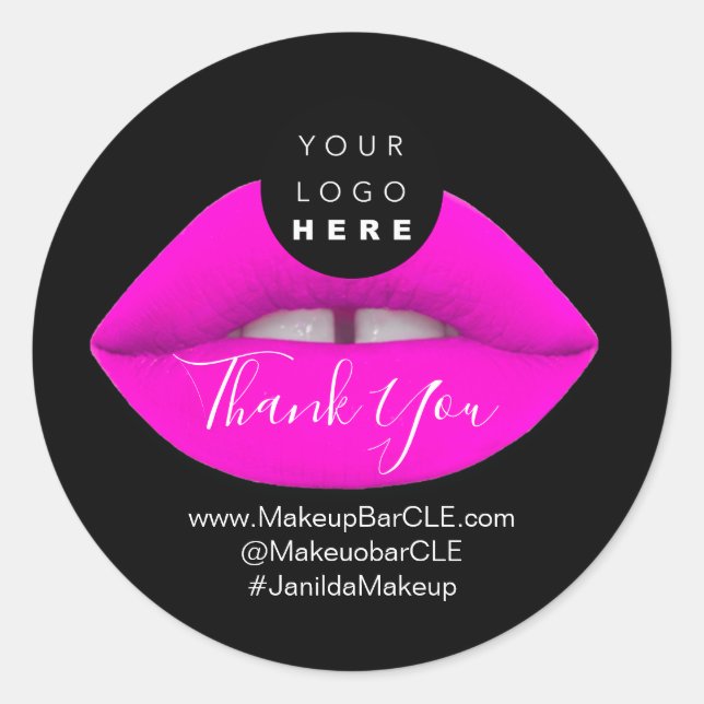 Sticker Rond Logo QR Code Nom Remerciements Shopping Lèvres ros (Devant)