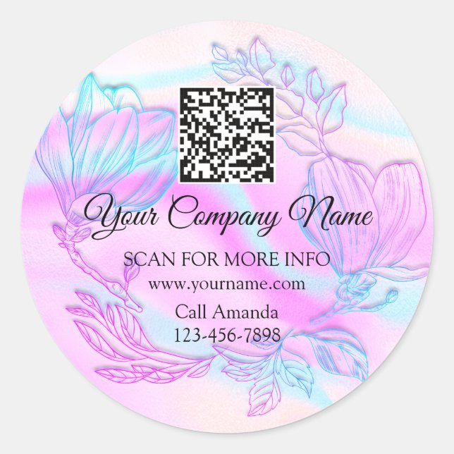 Sticker Rond Logo QR Code Rose Holographique Floral Wreath (Devant)