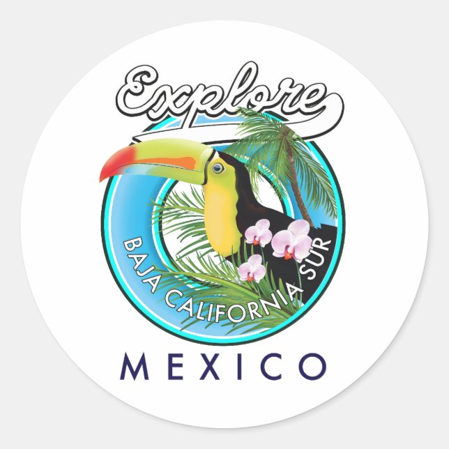 Sticker Rond Logo rétro de Baja California Sur Mexico (Devant)