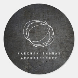 Sticker Rond Logo Scribble Designer sur métal grunge noir