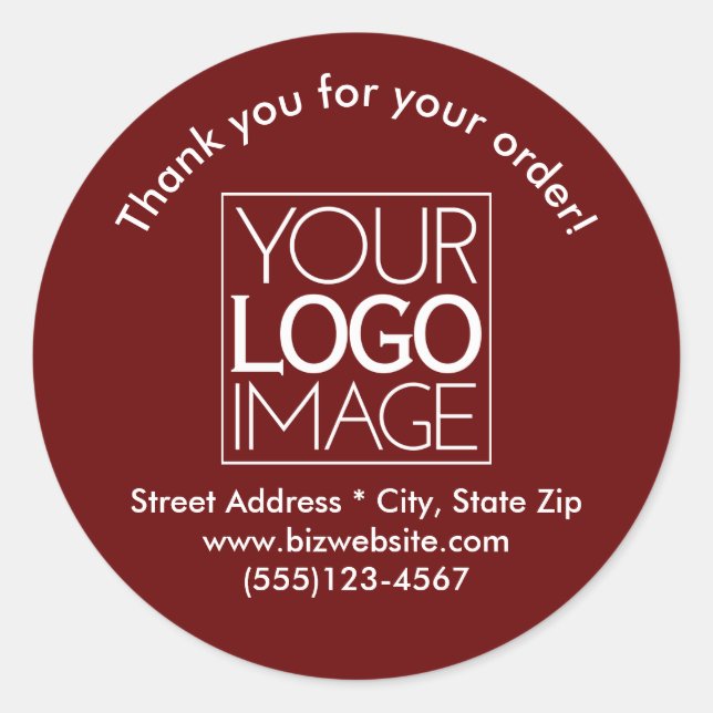 Sticker Rond Logo simple rouge foncé et blanc Merci d'entrepris (Devant)