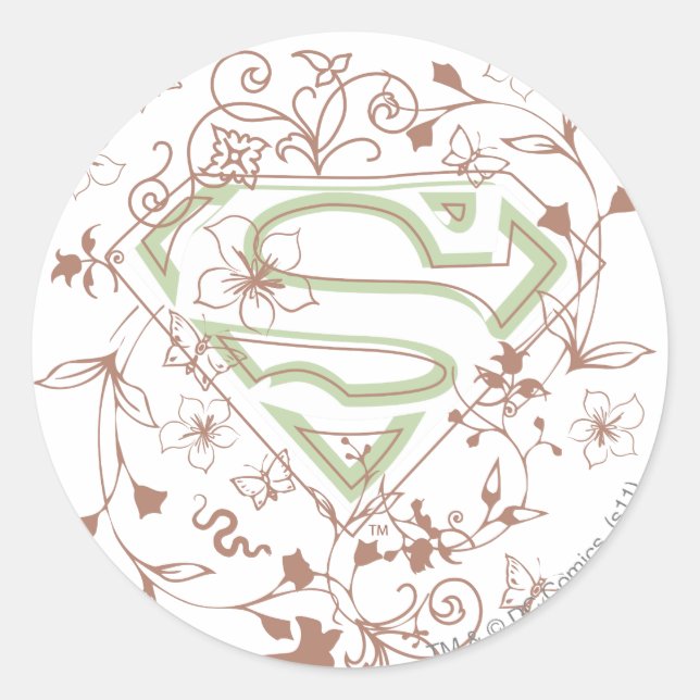 Sticker Rond Logo Supergirl Green Floral (Devant)