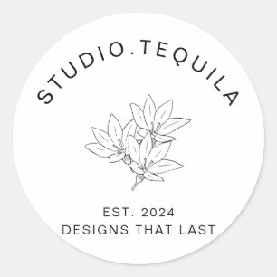 Sticker Rond Logo texte courbé en gris et beige blanc