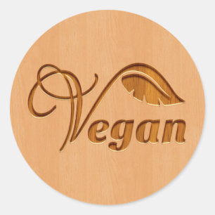 Sticker Rond Logo végétalien découpé dans l'effet en bois