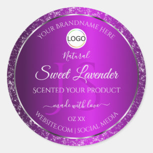 Sticker Rond Logo violet classique Initiales Parties scintillan