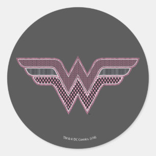 Sticker Rond Logo Wonder Woman rose and Black Checker Mesh