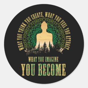 Sticker Rond Loi D'Attraction Méditation Bouddha Spirituelle Yo