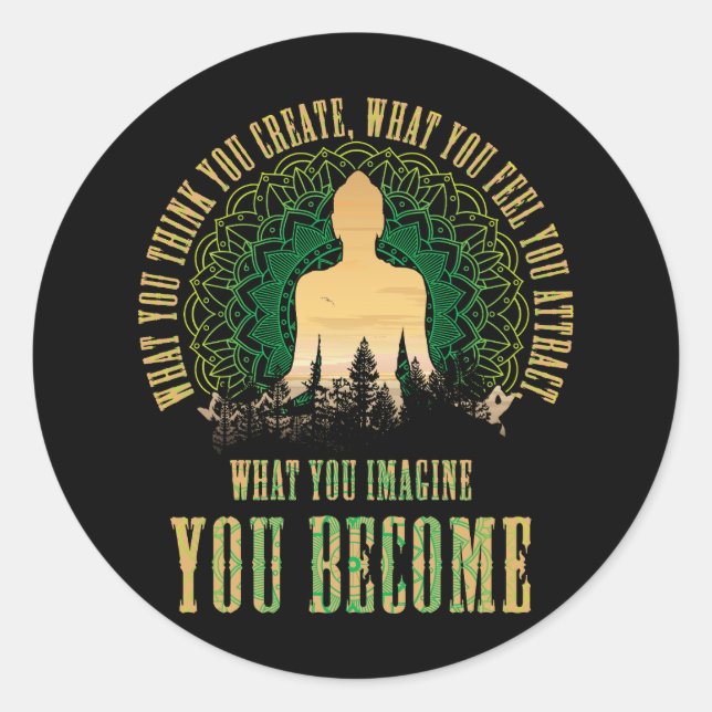 Sticker Rond Loi D'Attraction Méditation Bouddha Spirituelle Yo (Devant)