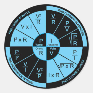 Sticker Rond Loi d'Ohm - Noir et Bleu