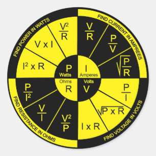 Sticker Rond Loi d'Ohm - Noir et Jaune