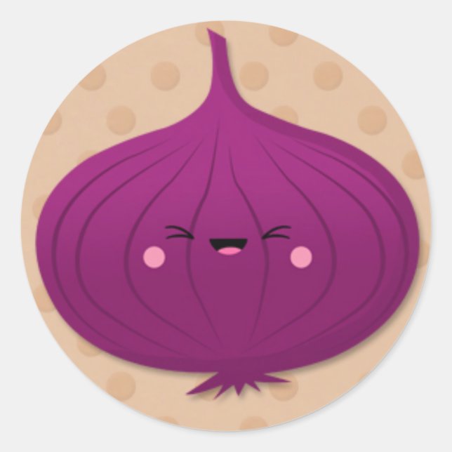 Sticker Rond L'oignon rouge de Kawaii sur les Pois Brown (Devant)