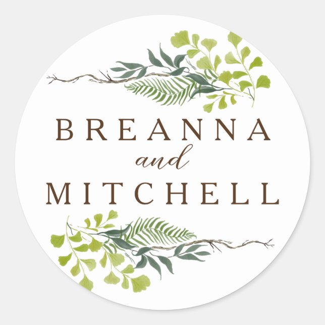 Sticker Rond Loin d'Eucalyptus Hand-Drawn Greenery Wedding (Devant)