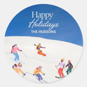 Sticker Rond Loisirs branchés Happy Holidays Station de ski