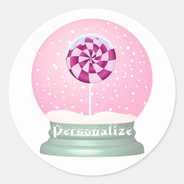 Sticker Rond Lollipop enneigée globe mignon fille rose hiver (Devant)
