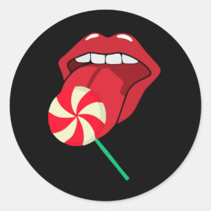 Sticker Rond Lollipop rouge lèvres. Bonbons de maquillage roug