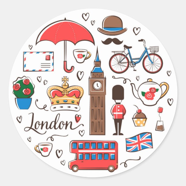 Sticker Rond London Doodles (Devant)