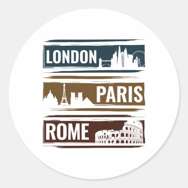 Sticker Rond Londres Paris Rome (Devant)
