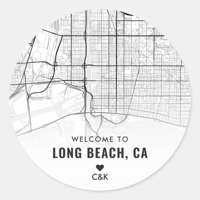 Sticker Rond Long Beach, California City Map | Bienvenue Mariag (Devant)