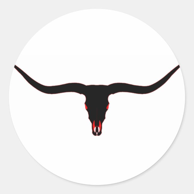 Sticker Rond Longhorn crâne noir et rouge (Devant)