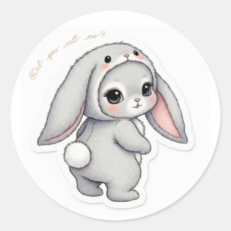 Sticker Rond Looking Back Bunny - Adorable Fluffy Rabbit Kawaii