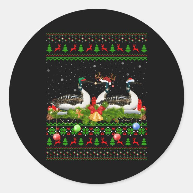 Sticker Rond Loon Birds Lighting Père Noël laine laide (Devant)
