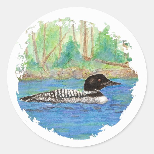 Sticker Rond Loon, Oiseau, Sauvage, Nature, (Devant)