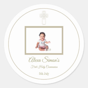 Sticker Rond L'or personnalisé et la première sainte communion 