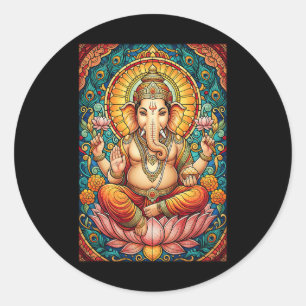 Sticker Rond Lord Ganesha Vitrail Dieu hindou Hindouisme 