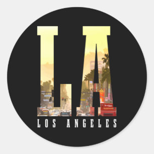 Sticker Rond Los Angeles La Skyline California La