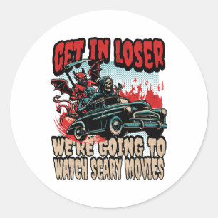 Sticker Rond Loser on regarde des films d'horreur Halloween