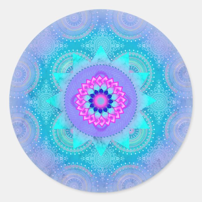 Sticker Rond Lotus Bloom Turquoise Mandala (Devant)