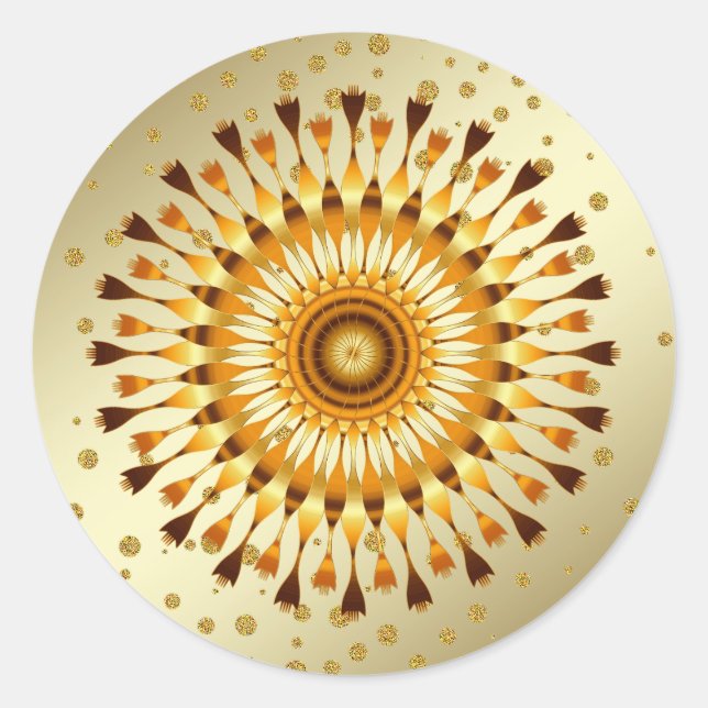 Sticker Rond Lotus Flower Gold Faux Foil Parties scintillant Fl (Devant)