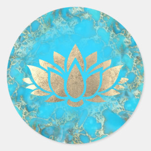 Sticker Rond lotus flower logo sur pierre turquoise