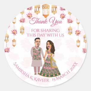 Sticker Rond Lotus lanterns Indien mariage personnalisé faveur