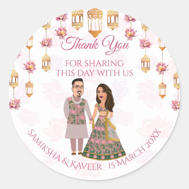 Sticker Rond Lotus lanterns Indien mariage personnalisé faveur (Devant)