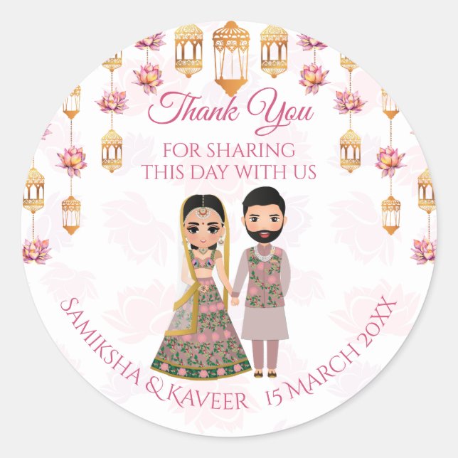 Sticker Rond Lotus lanterns Indien mariage personnalisé faveur (Devant)