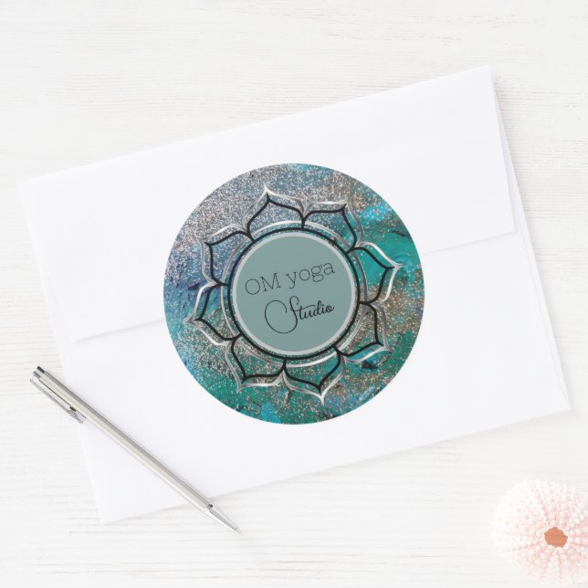 Sticker Rond Lotus Lotus Logo d'entreprise Glittery Blue Elegan (Enveloppe)