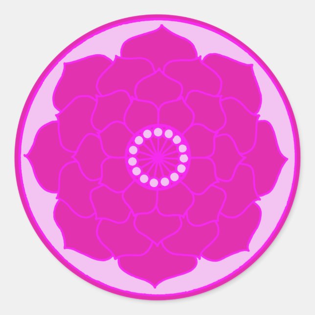 Sticker Rond Lotus Mandala rose Fuchsia (Devant)