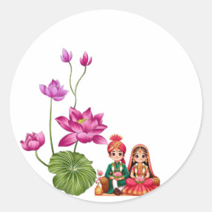 Sticker Rond Lotus, photo de mariée et de mariée