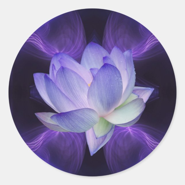 Sticker Rond Lotus pourpre et géométrie sacrée (Devant)