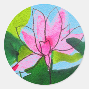 Sticker Rond Lotus rose nénuphar mariage à fleurs