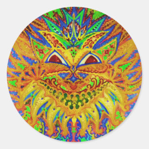 Sticker Rond Louis Wain - Blue Paisley Cat
